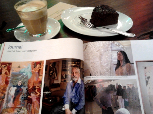 ART magazine with my latte and chocolate cake